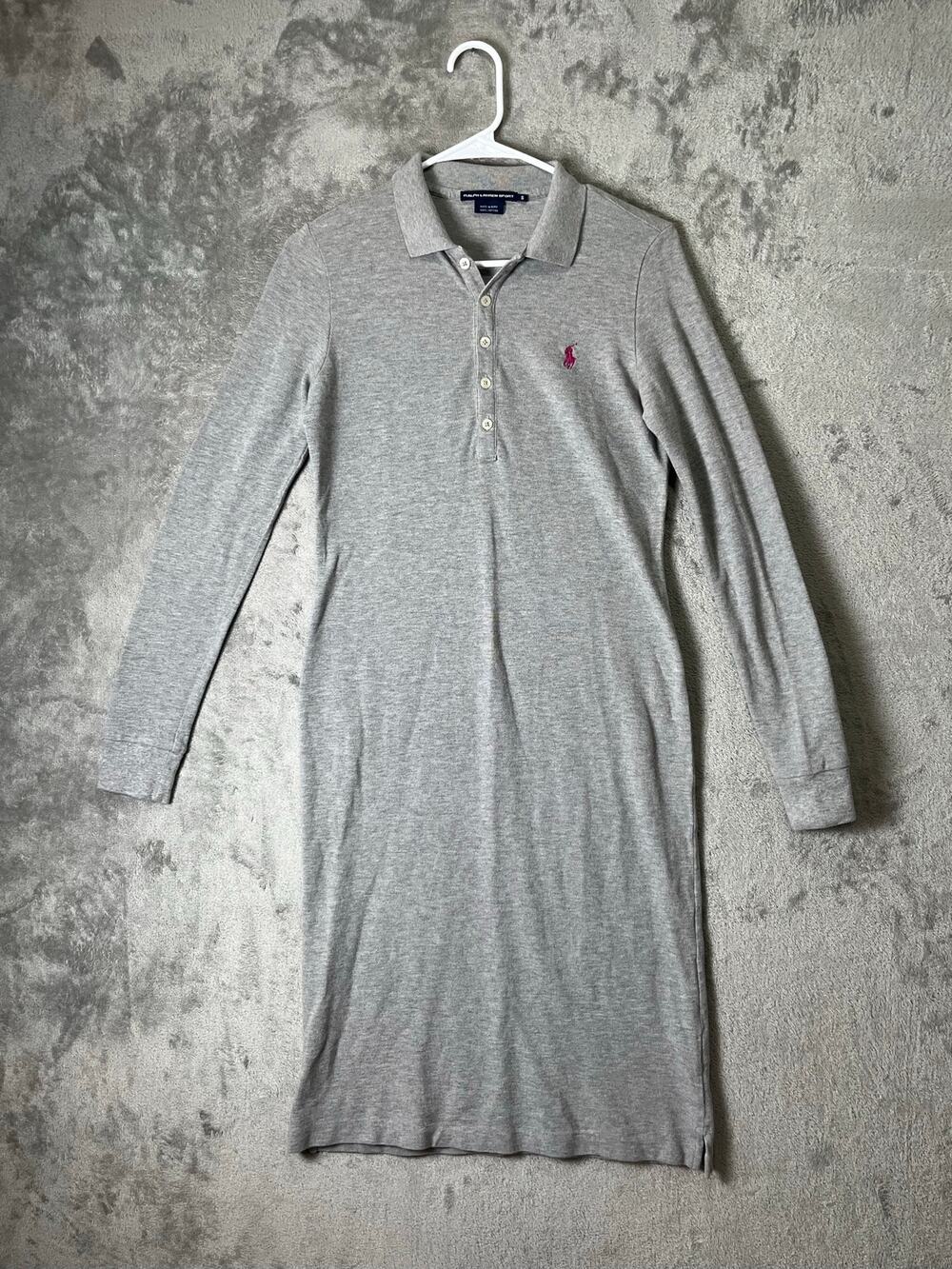 Ralph Lauren Sport Gray Cotton Polo Midi Dress Preppy Old Money Country Club S